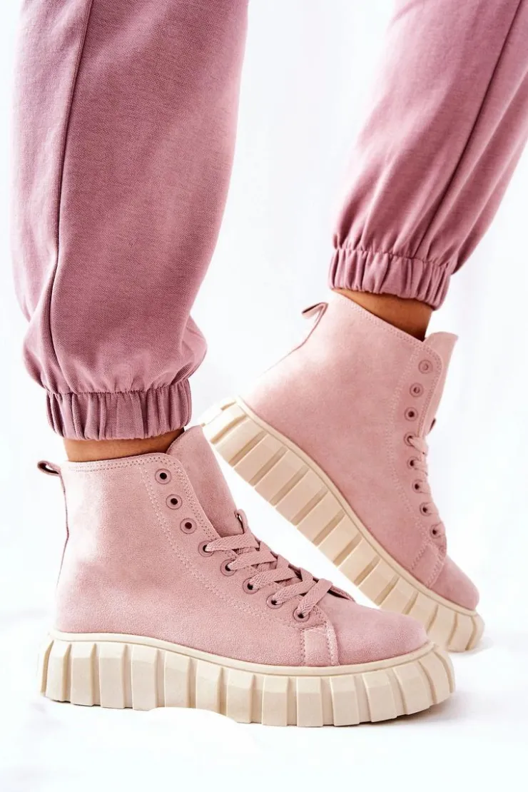 Damskie Boto Zamszowe Wysokie Trampki Na Platformie Różowe Meniphise
