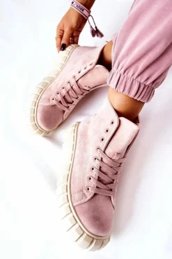 Damskie Boto Zamszowe Wysokie Trampki Na Platformie Różowe Meniphise