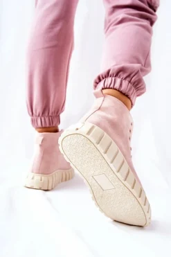 Damskie Boto Zamszowe Wysokie Trampki Na Platformie Różowe Meniphise