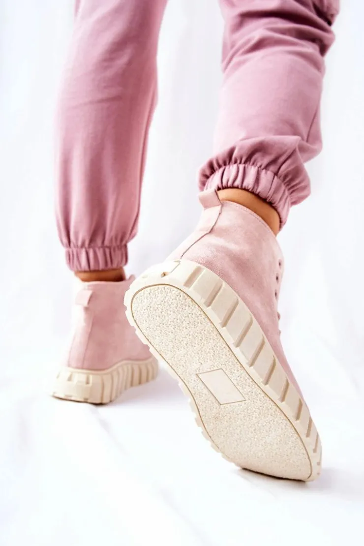 Damskie Boto Zamszowe Wysokie Trampki Na Platformie Różowe Meniphise