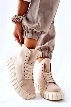 Sale Boto Zamszowe Wysokie Trampki Na Platformie Beżowe Meniphise
