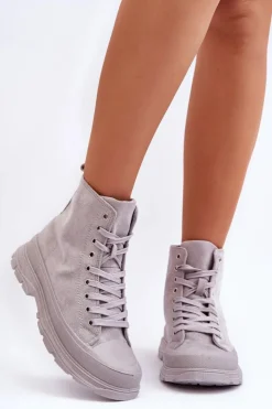 Boto Trampki Damskie Wysokie*Zamszowe Wysokie Trampki Damskie Szare Eleamia