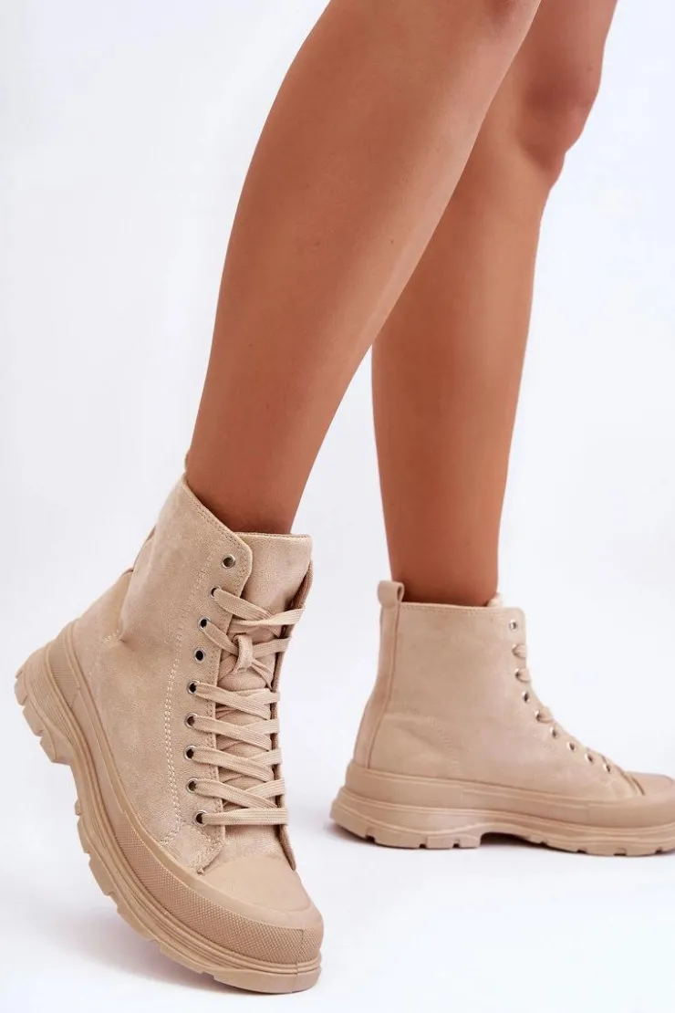 Damskie Boto Zamszowe Wysokie Trampki Damskie Beżowe Eleamia