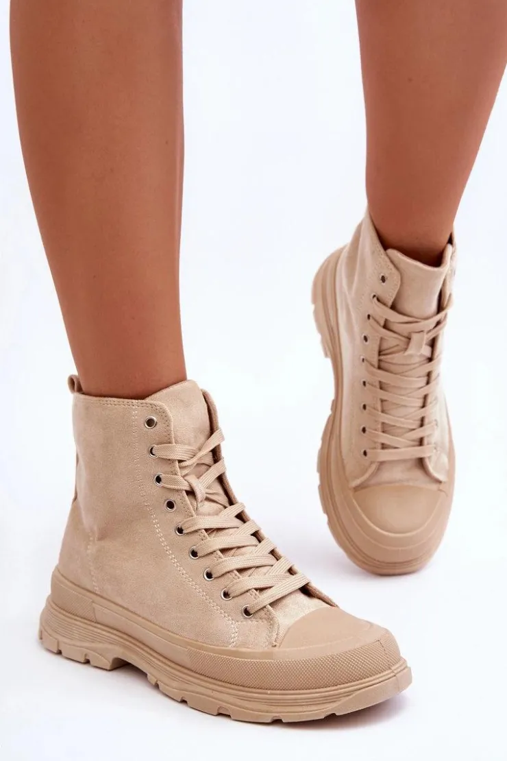 Damskie Boto Zamszowe Wysokie Trampki Damskie Beżowe Eleamia