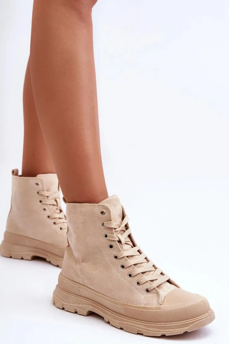 Damskie Boto Zamszowe Wysokie Trampki Damskie Beżowe Eleamia