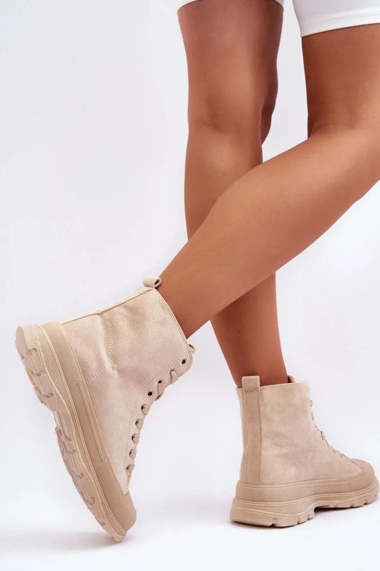Damskie Boto Zamszowe Wysokie Trampki Damskie Beżowe Eleamia