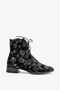 Maciejka Botki Maciejka|Botki Skórzane*Zamszowe Wzorzyste Botki Na Płaskim Obcasie 06391-01 Czarne Czarny