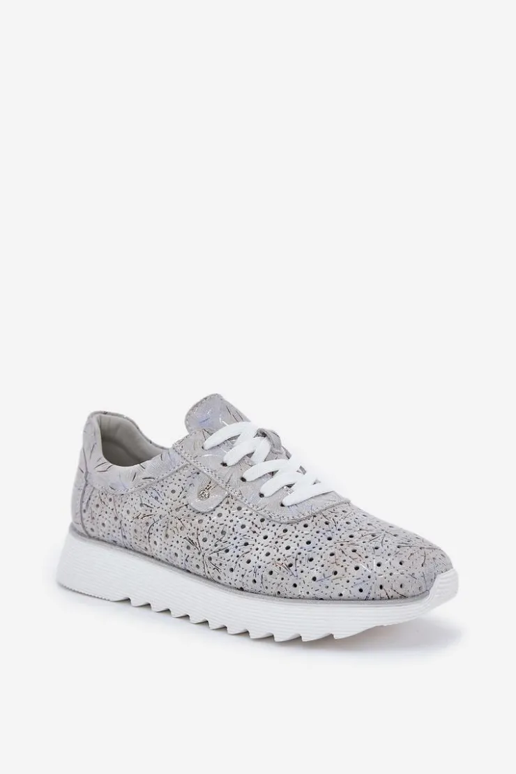 Sale Damskie buty S.Barski Zamszowe Wzorzyste Buty Sportowe Na Platformie Z Brokatem D&A LR51-635 Srebrne Srebrny