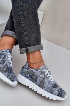 Damskie Damskie buty S.Barski Zamszowe Wzorzyste Buty Sportowe Na Platformie Z Brokatem D&A LR51-635 e
