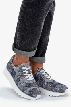 Damskie Damskie buty S.Barski Zamszowe Wzorzyste Buty Sportowe Na Platformie Z Brokatem D&A LR51-635 e