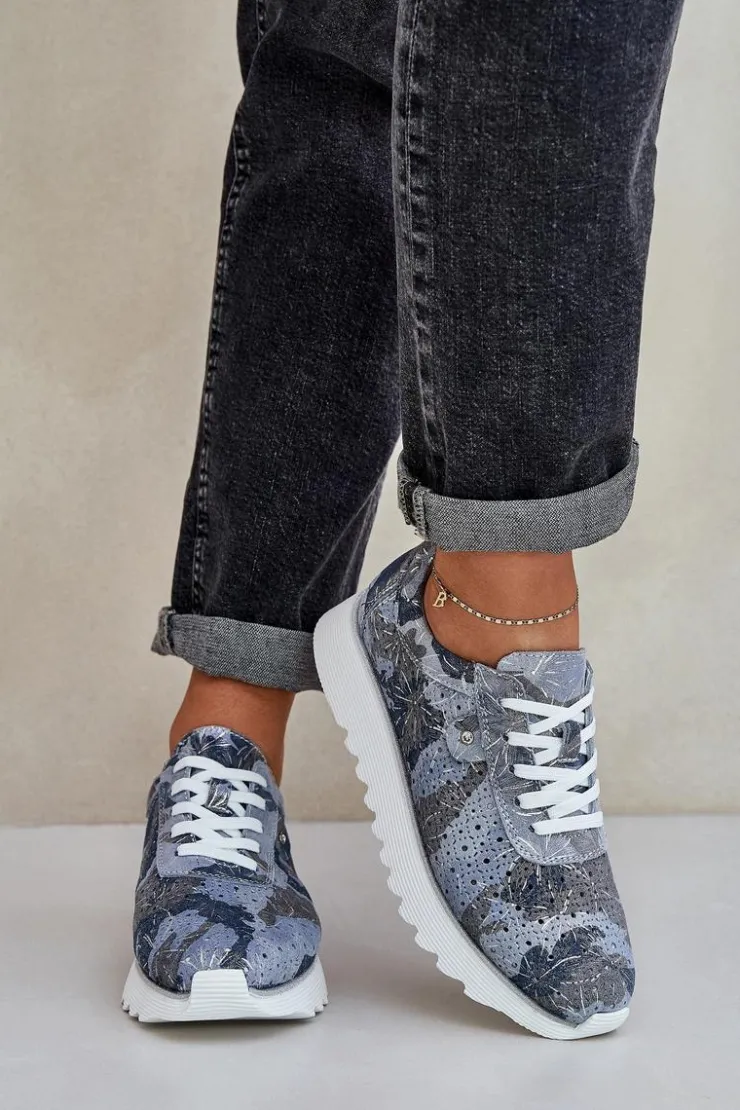 Damskie Damskie buty S.Barski Zamszowe Wzorzyste Buty Sportowe Na Platformie Z Brokatem D&A LR51-635 e