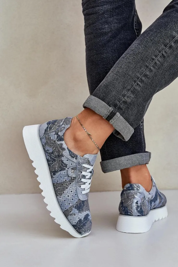 Damskie Damskie buty S.Barski Zamszowe Wzorzyste Buty Sportowe Na Platformie Z Brokatem D&A LR51-635 e