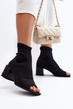 Zazoo Botki Wiosenne|Czarne Botki*2876 Botki Damskie Na Obcasie Z Odkrytymi Noskami Czarne