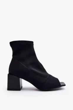 Zazoo Botki Wiosenne|Czarne Botki*2876 Botki Damskie Na Obcasie Z Odkrytymi Noskami Czarne