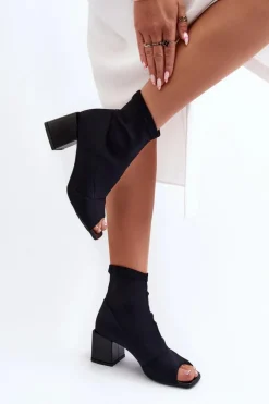 Zazoo Botki Wiosenne|Czarne Botki*2876 Botki Damskie Na Obcasie Z Odkrytymi Noskami Czarne