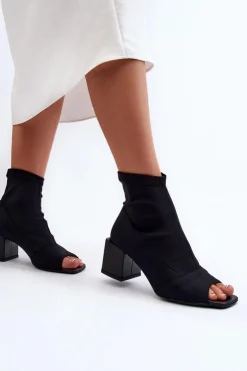 Zazoo Botki Wiosenne|Czarne Botki*2876 Botki Damskie Na Obcasie Z Odkrytymi Noskami Czarne