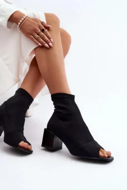 Zazoo Botki Wiosenne|Czarne Botki*2876 Botki Damskie Na Obcasie Z Odkrytymi Noskami Czarne