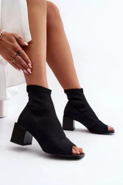 Zazoo Botki Wiosenne|Czarne Botki*2876 Botki Damskie Na Obcasie Z Odkrytymi Noskami Czarne
