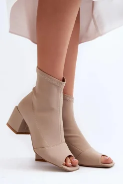 New Zazoo 2876 Botki Damskie Na Obcasie Z Odkrytymi Noskami Beżowe