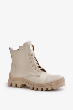 Damskie Zazoo 2831 Botki Damskie Ze Skóry Naturalnej Jasnobeżowe