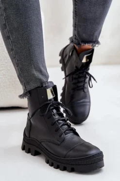 Damskie Zazoo 2831 Botki Damskie Ze Skóry Naturalnej Czarne