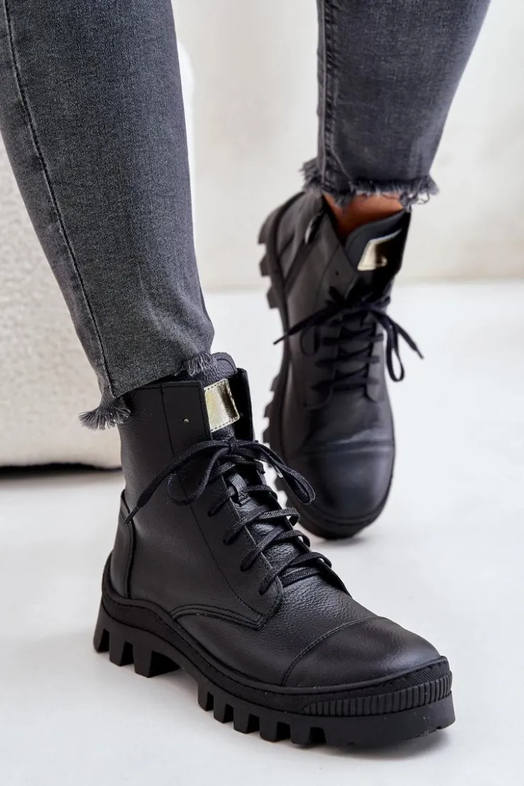 Damskie Zazoo 2831 Botki Damskie Ze Skóry Naturalnej Czarne