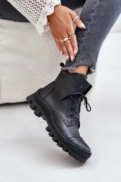 Damskie Zazoo 2831 Botki Damskie Ze Skóry Naturalnej Czarne