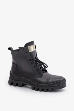 Damskie Zazoo 2831 Botki Damskie Ze Skóry Naturalnej Czarne