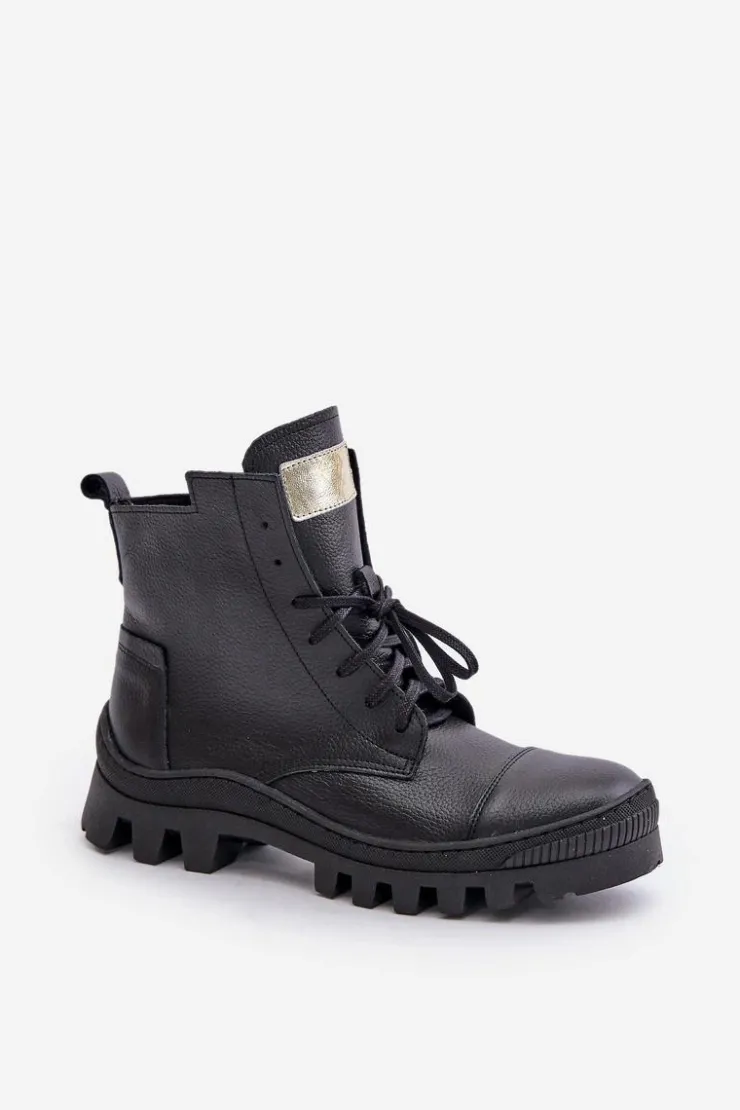 Damskie Zazoo 2831 Botki Damskie Ze Skóry Naturalnej Czarne