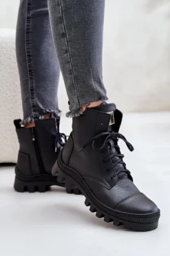 Damskie Zazoo 2831 Botki Damskie Ze Skóry Naturalnej Czarne