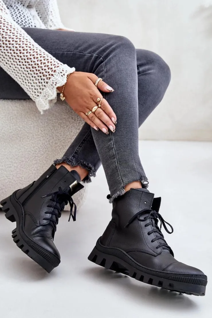 Damskie Zazoo 2831 Botki Damskie Ze Skóry Naturalnej Czarne