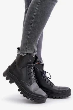 Damskie Zazoo 2831 Botki Damskie Ze Skóry Naturalnej Czarne