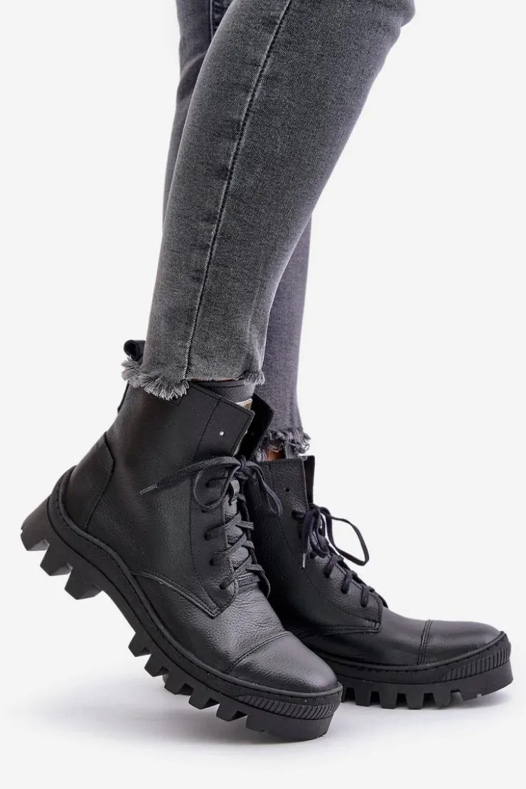 Damskie Zazoo 2831 Botki Damskie Ze Skóry Naturalnej Czarne