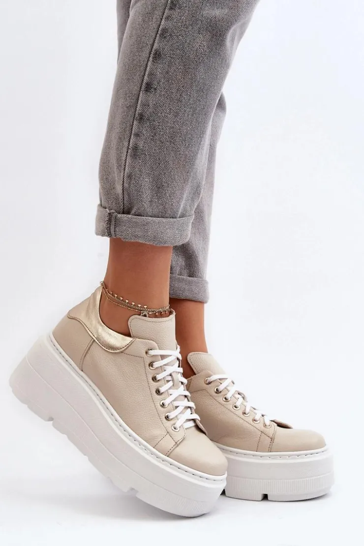 Zazoo Buty Sportowe Na Platformie*10165 Buty Sportowe Damskie Na Masywnej Platformie Beżowe