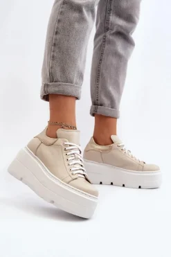 Zazoo Buty Sportowe Na Platformie*10165 Buty Sportowe Damskie Na Masywnej Platformie Beżowe