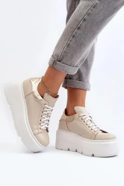 Zazoo Buty Sportowe Na Platformie*10165 Buty Sportowe Damskie Na Masywnej Platformie Beżowe