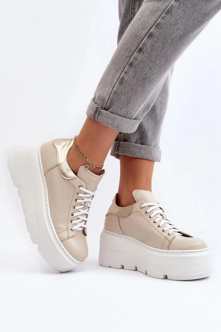 Zazoo Buty Sportowe Na Platformie*10165 Buty Sportowe Damskie Na Masywnej Platformie Beżowe