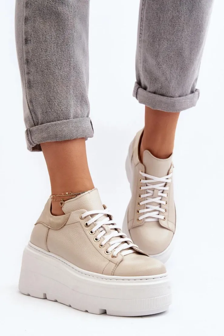 Zazoo Buty Sportowe Na Platformie*10165 Buty Sportowe Damskie Na Masywnej Platformie Beżowe