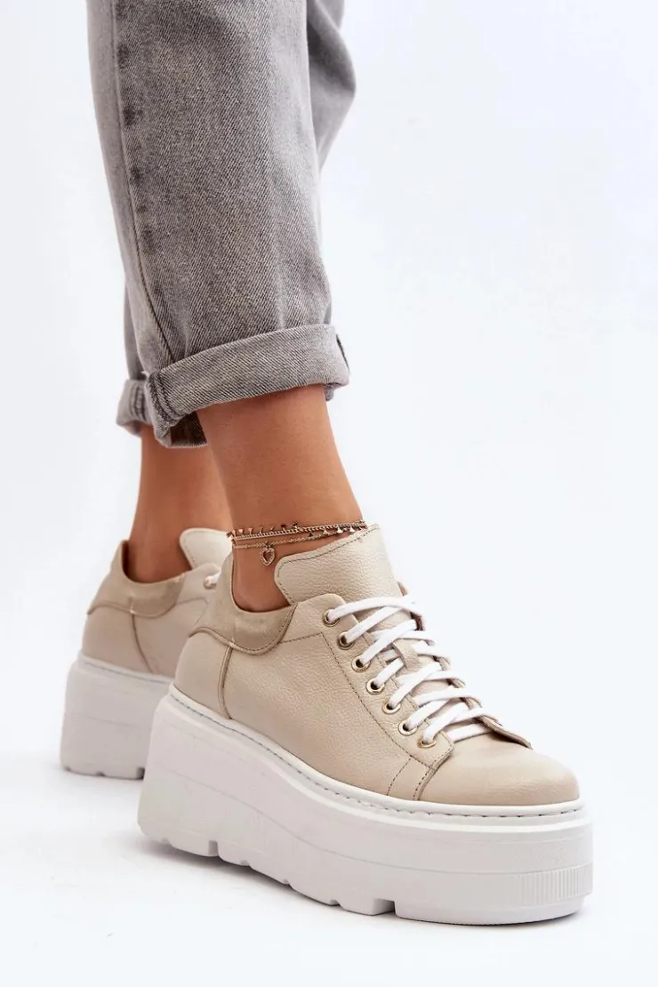 Zazoo Buty Sportowe Na Platformie*10165 Buty Sportowe Damskie Na Masywnej Platformie Beżowe