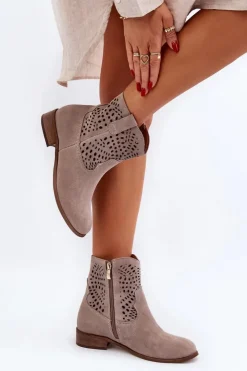 Hot Zazoo 3305/2 Damskie Ażurowe Botki Cappuccino