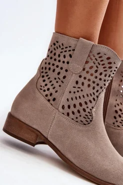 Hot Zazoo 3305/2 Damskie Ażurowe Botki Cappuccino