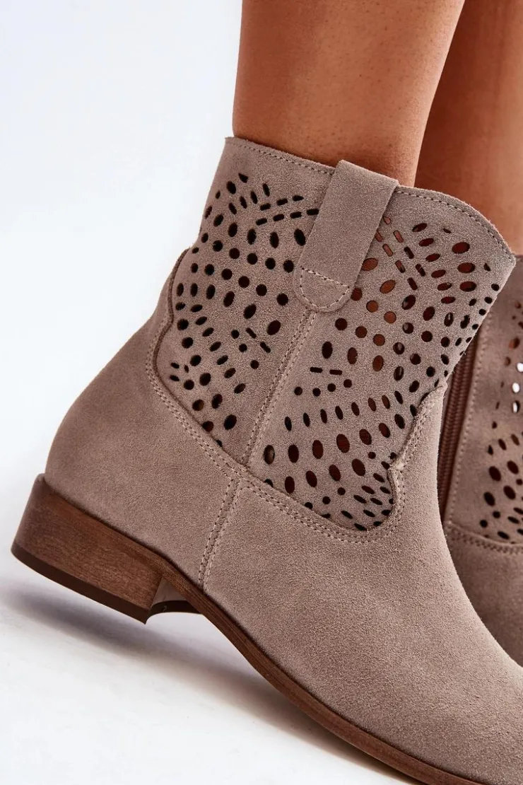 Hot Zazoo 3305/2 Damskie Ażurowe Botki Cappuccino
