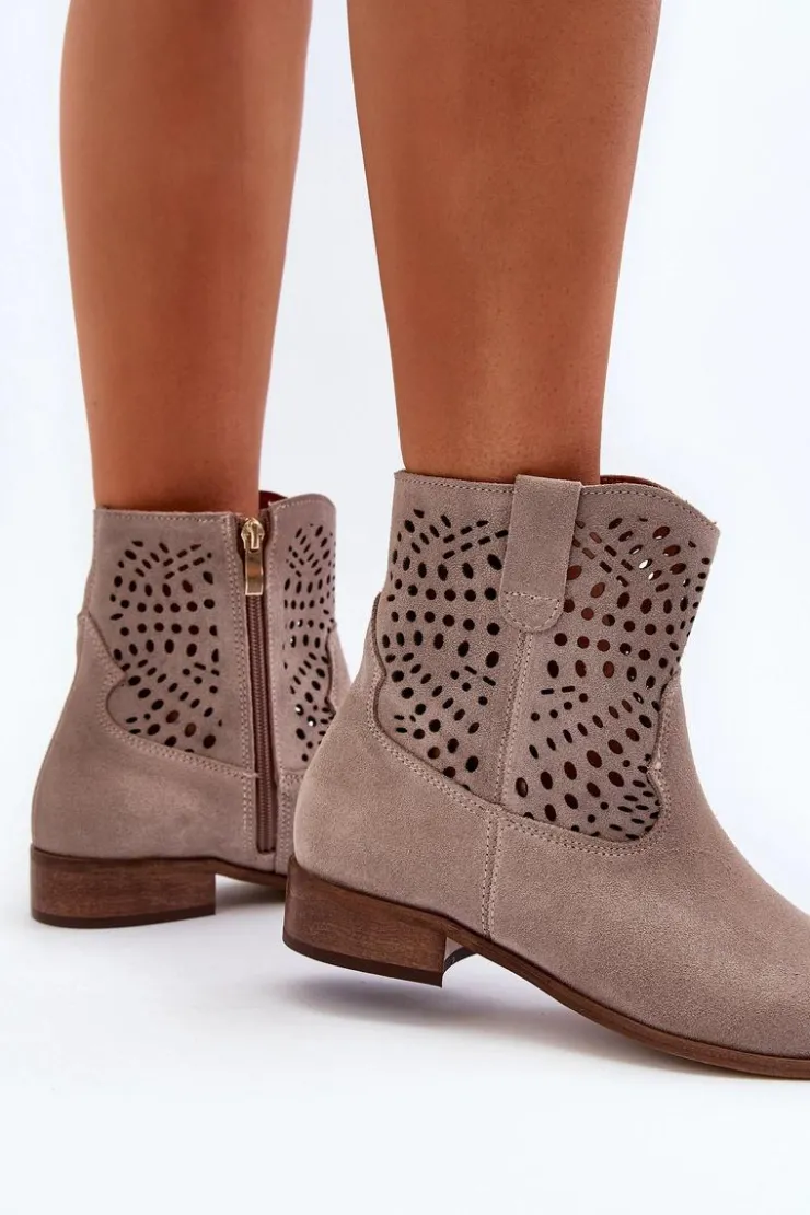 Hot Zazoo 3305/2 Damskie Ażurowe Botki Cappuccino