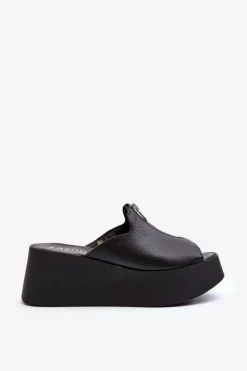 Damskie Zazoo 2916 Damskie Klapki Na Masywnej Platformie Z Suwakiem Czarne