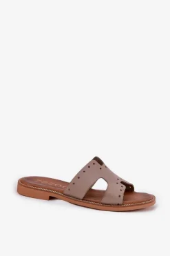 Zazoo Klapki Damskie Klasyczne*40326 Damskie Klapki Z Ozdobnymi Wycięciami Ciemnobeżowe Beżowy