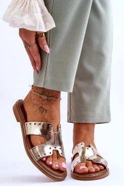 Zazoo Klapki Damskie Klasyczne*40326 Damskie Klapki Z Ozdobnymi Wycięciami Złote Złoty