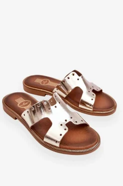 Zazoo Klapki Damskie Klasyczne*40326 Damskie Klapki Z Ozdobnymi Wycięciami Złote Złoty