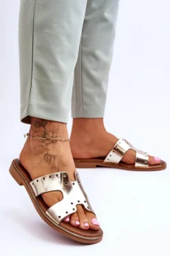 Zazoo Klapki Damskie Klasyczne*40326 Damskie Klapki Z Ozdobnymi Wycięciami Złote Złoty