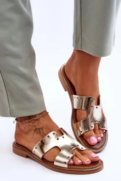 Zazoo Klapki Damskie Klasyczne*40326 Damskie Klapki Z Ozdobnymi Wycięciami Złote Złoty