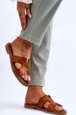 Zazoo 40326 Damskie Klapki Z Ozdobnymi Wycięciami Brązowe Brązowy